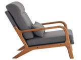 High Back Solid Wood Armrest Backrest Iron Frame Linen Indoor Leisure Chair Dark 26834411