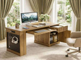 55" Modern Fluted Office Desk with Storage Cabinet & Drawers, Computer Writing Desk with Power W2917P494379