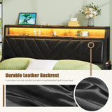 Queen size Platform Bed Frame with 105-Degree Tilted Upholstered Headboard, Charging Station, LED W1903P195268