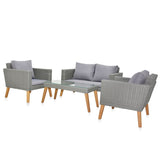 ZNTS 4 Piece Outdoor Patio Furniture Set, Resin Rattan and Acacia Wood Chairs Conversation Furniture Set 96267191