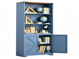 Barn door 3-tier display case, 69.7 31.5 15.4 inches, steel display case with vintage blue and 15660916