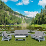 HIPS Loveseat with Cushion, Wood Grain Outdoor Garden Sofa,White/Grey W1209114906