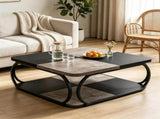 39 Inch Square Cocktail Table with 2 Tier Shelves, Central Coffee Table 65712059
