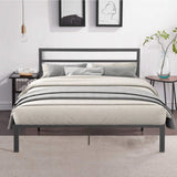 Queen Size Metal Bed Frame with Headboard Charcoal Grey W31181462