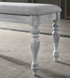 Salines Upholstered Turned Leg Dining Bench, Rustic White T2574P164620