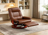 Brown Swivel Recliner Chair PU Leather Reclining Armchair Retractable Footrest Wood Base Adjustable 00264137