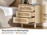 3-Drawer Nightstand with Rattan-Style Finish 15.75"*13.78"*23.82" with Power Outlet Oak 88311539