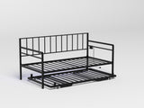 Twin Daybed with RGB LED Lights & Charging Station, Height Adjustable Day Bed Frame with Trundle, W2129P244576