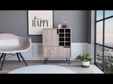 L Bar Single Door Cabinet, Eight Built-in Wine Rack, Four Legs, Light Gray B097120588