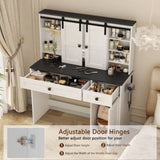 Farmhouse Dressing Table Makeup Table, 43" Wide Dressing Table with Lighted Mirror and Makeup W1321P190642