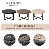 Wood Octagonal Vintage Patchwork Craft Farmhouse 30 Inch Wooden Top Cross Metal Legs Coffee W1445P193125