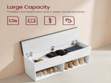 White Shoe Storage Bench with Gray Padded Seat and Hidden Compartment 25858468