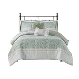 Full/Queen 5 Piece Seersucker Comforter Set with Throw Pillows B035128845
