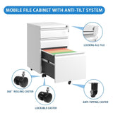 ZNTS 3 Drawer Mobile File Cabinet with Lock,Metal Filing Cabinets for Home Office Organizer 17334146