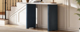 TREXM Narrow Console Table, Entryway Table with Oval Marble Top, Rustic Sofa Table with Curved Legs, N715P245728M