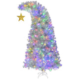 6 FT Bent Top Pre-lit Christmas Tree with Golden Star, Hinged Artificial Xmas Tree with 300 Lights, 58383974