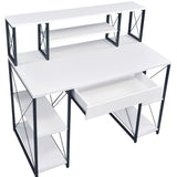 ZNTS White and Black Office Desk with Open Shelves and Hutch B062P184529