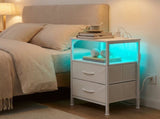 Modern Nightstand with Charging Station & App-Controlled LED Lights, Bed Side Table with 2 Drawers, 18941839
