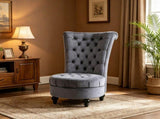 Grey Retro High Back Armless Royal Accent Chair Fabric Upholstered Tufted Seat for Living Dining And 66498578