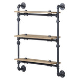 ZNTS Oak and Sandy Black Rectangle 3-Tier Wall Shelf B062P184605