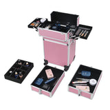 ZNTS 4-in-1 Draw-bar Style Interchangeable Aluminum Rolling Makeup Case Pink 73553881