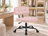 Armless Office Chair Adjustable PU Leather Desk Chair with Wheels Padded Low-Back Swivel Vanity 93304772