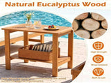 2-Tier Eucalyptus Wood Patio Side Table, Rustic Outdoor End Table with Slatted Tabletop & Bottom 67775423