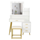 ZNTS FCH Large Vanity Set with 9 LED Bulbs, Makeup Table with Cushioned Stool, 3 Storage Shelves 4 85425620