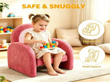 1pcs Wood Frame Armchair Kids Sofa, Red Gradient Teddy Velvet 55234829