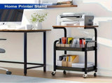 3-Tier Rolling Kitchen Serving Cart on Wheels, Metal Utility Cart with Walnut-Textured Top 07268546