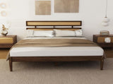 Double rattan woven headboard, Bohemian style, painted finish, pine wood, dark walnut color, Queen 63646995