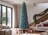 8FT Slim Pencil Artificial Christmas Tree, Frosted Gray-Green & Silver Needles, Flame Retardant PVC, 63780790