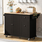 Kitchen Island with Drop Leaf, 53.9" Width Rolling Kitchen Cart on Wheels with Internal Storage Rack WF312383AAB