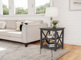 Wooden End Table, Modern Style Sofa Side Table with X-Leg Design and Two Shelves, Gray 35182159