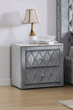 1pc Faux Marble Top Nightstand 2- Drawers Storage Gray Finish Button Tufted Faux Crystal Tufted B011P265730
