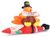4.9 FT Lighted Christmas Inflatable Decoration, Inflatable Turkey Sitting on Santa Claus, Funny Blow 00028271