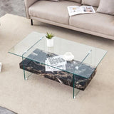 43.3-Inch Heavy-Duty Coffee Table with Tempered Glass Top Base 250LB Capacity,Double-Layer Storage,4 W1512P316956