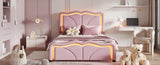 Twin Size Upholstered Platform Bed with Curve Shaped and Height-adjustbale Headboard,LED Light WF323748AAH