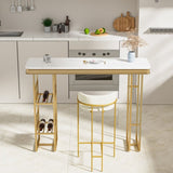 ZNTS 55.1" Modern Straight Bar Table with Shelves in White & Gold WF322497AAG