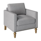 ZNTS Classic Linen Armchair Accent Chair with Bronze Nailhead Trim Wooden Legs Single Sofa Couch for WF298023AAE