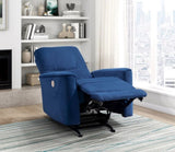 Modern Living Room 1pc Power Rocker Reclining Chair Blue Velvet Upholstery Solid Wood Frame Luxury B011P204080