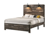 ZNTS 1pc Rustic Style Butcher Block Finish Weathered Brown Finish King Size Bed w/ Lamp Wooden Bedroom B011P230852