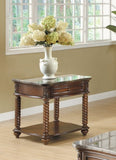 ZNTS Traditional Formal Marble Top End Table with Drawer Lower Shelf Mahogany Finish Spiral Turned Legs B011P175733