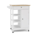 Kitchen island rolling trolley cart with Adjustable Shelves and towel rack rubber wood table top W28235382