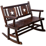 Outdoor Wood Rocking Bench Carbonized Double Rocking Chair for 2 Persons with Wide Curved Seat, 14975377