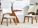 2 walnut colored solid wood dining chairs, with white PU soft packaging on the backrest and seat W1512P508904