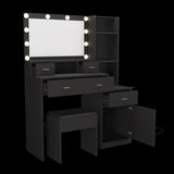 The black vanity with a mirror is equipped with a hair dryer rack, and the dressing tables in the W1320P186707