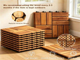 27 PCS Natural Acacia Wood Interlocking Deck Tiles, 12"12" Waterproof AntiSlip Outdoor Flooring 30465069