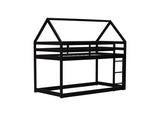 Twin over Twin Rubber Wood Floor Bunk Bed, with ladder,Guardrails,House-Shaped-Bunk Bed, Black W504P206865