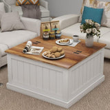31.5" Farmhouse Coffee Table, Square Wood Center Table Hinged Lift Top, Rustic Cocktail Table W282P160415